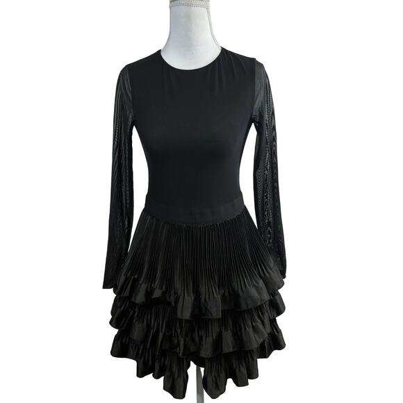 Alice Olivia Dresses & Skirts - Alice + Olivia sheer mid length pleated ruffle dress with long sleeves, size 4